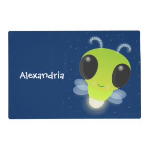 Cute green glow bug firefly cartoon illustration placemat