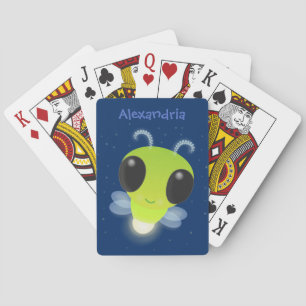 Cute green glow bug firefly cartoon illustration poker cards