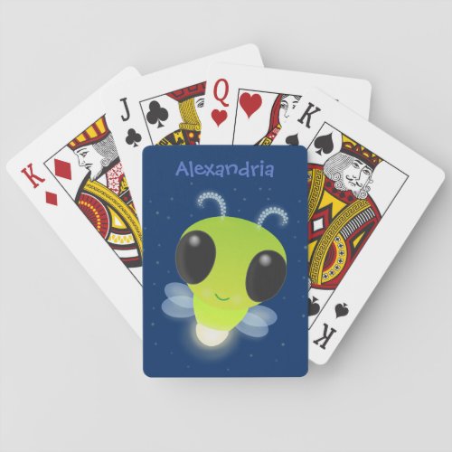 Cute green glow bug firefly cartoon illustration poker cards