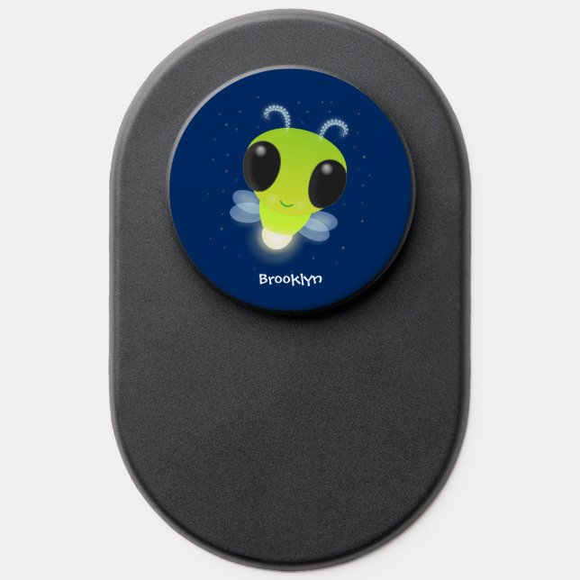 Cute green glow bug firefly cartoon illustration PopSocket (Popsocket)