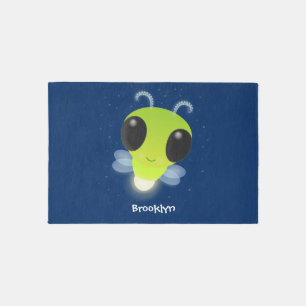 Cute green glow bug firefly cartoon illustration rug