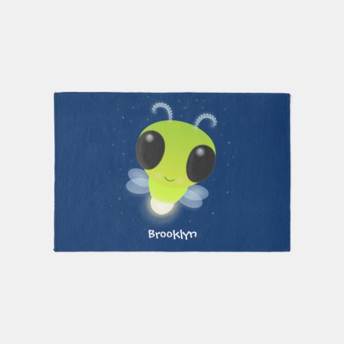 Cute green glow bug firefly cartoon illustration rug