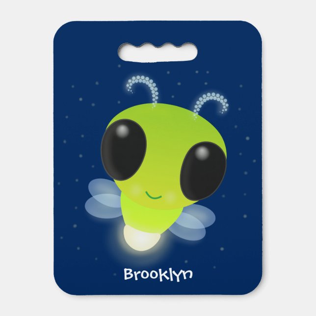 Cute green glow bug firefly cartoon illustration seat cushion (Front Vertical)