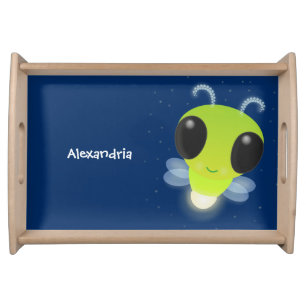 Cute green glow bug firefly cartoon illustration serving tray