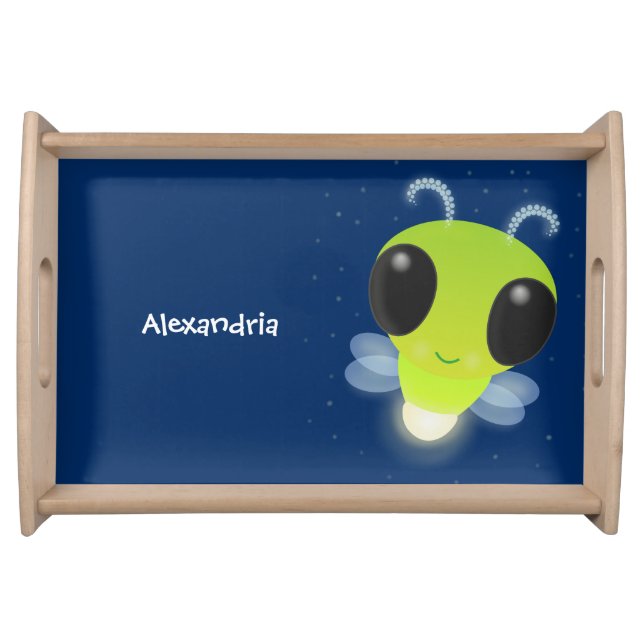 Cute green glow bug firefly cartoon illustration serving tray (Front)
