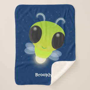 Cute green glow bug firefly cartoon illustration  sherpa blanket
