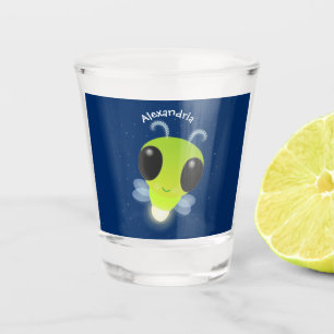 Cute green glow bug firefly cartoon illustration shot glass
