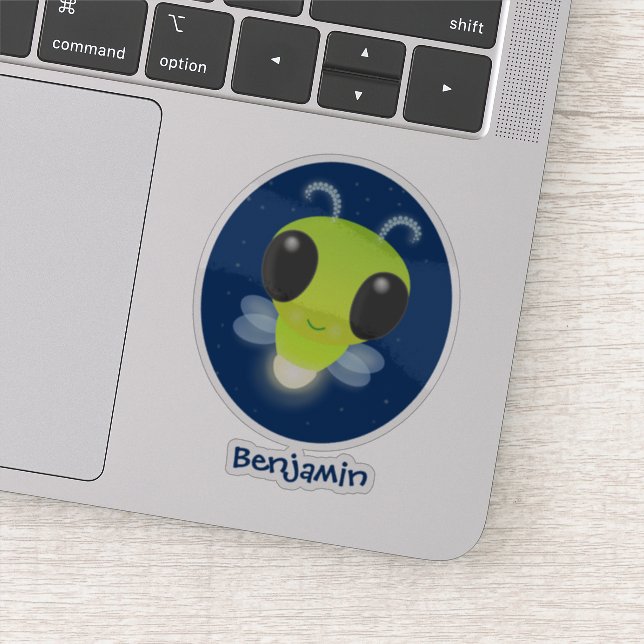 Cute green glow bug firefly cartoon illustration sticker (Detail)