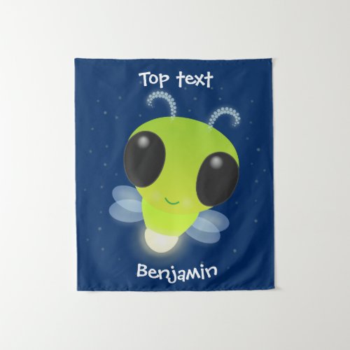 Cute green glow bug firefly cartoon illustration tapestry