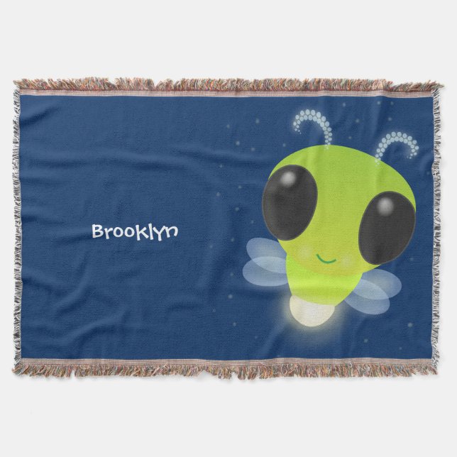 Cute green glow bug firefly cartoon illustration throw blanket (Front)