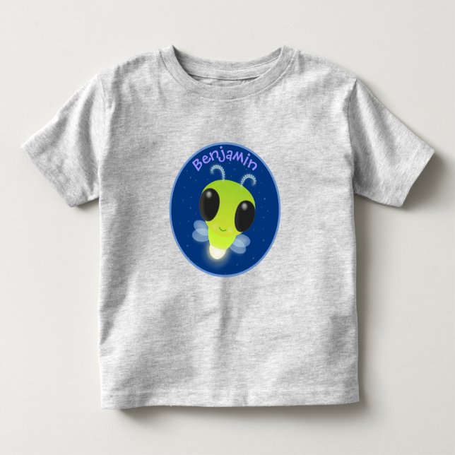 Cute green glow bug firefly cartoon illustration toddler t-shirt (Front)