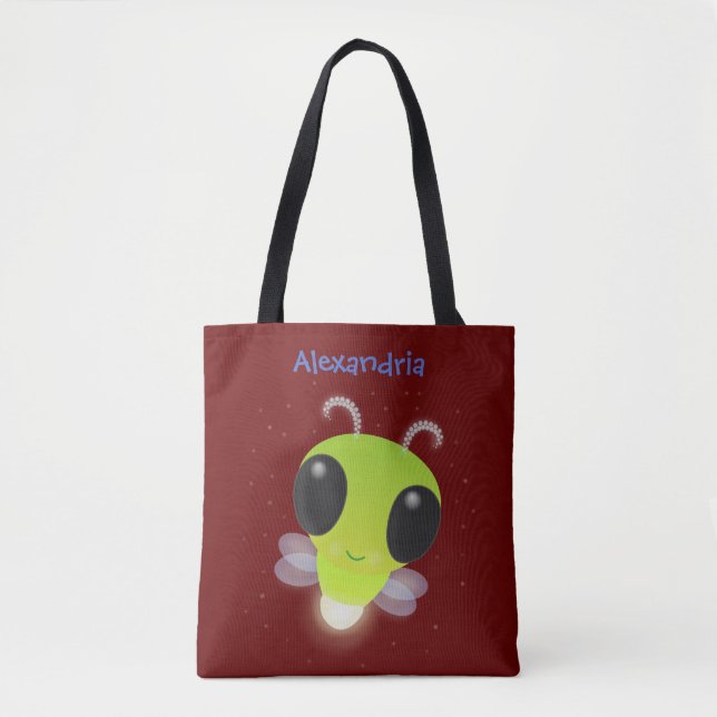Cute green glow bug firefly cartoon illustration tote bag (Front)