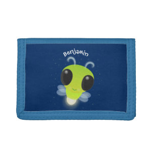 Cute green glow bug firefly cartoon illustration trifold wallet
