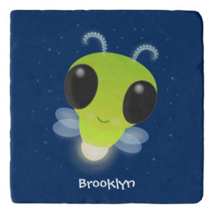 Cute green glow bug firefly cartoon illustration trivet
