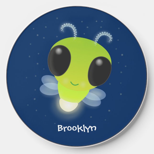 Cute green glow bug firefly cartoon illustration wireless charger  (Front)