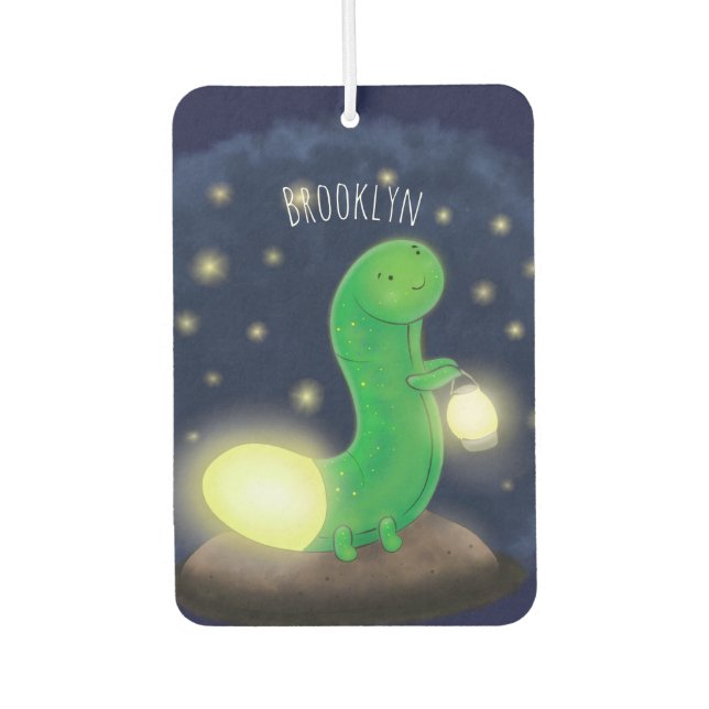 Cute green glow worm cartoon illustration air freshener (Front)