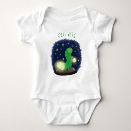 Cute green glow worm cartoon illustration baby bodysuit