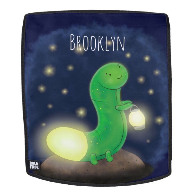 Cute green glow worm cartoon illustration backpack (Removable Face)