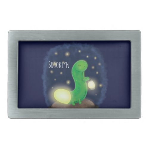 Cute green glow worm cartoon illustration belt buckle