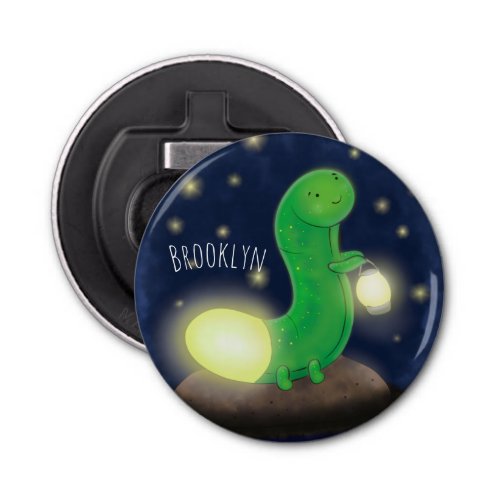 Cute green glow worm cartoon illustration bottle opener