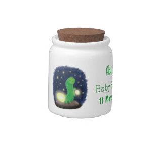 Cute green glow worm cartoon illustration candy jar