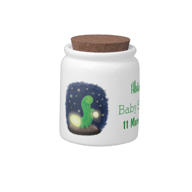 Cute green glow worm cartoon illustration candy jar (Left)