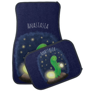 Cute green glow worm cartoon illustration car floor mat