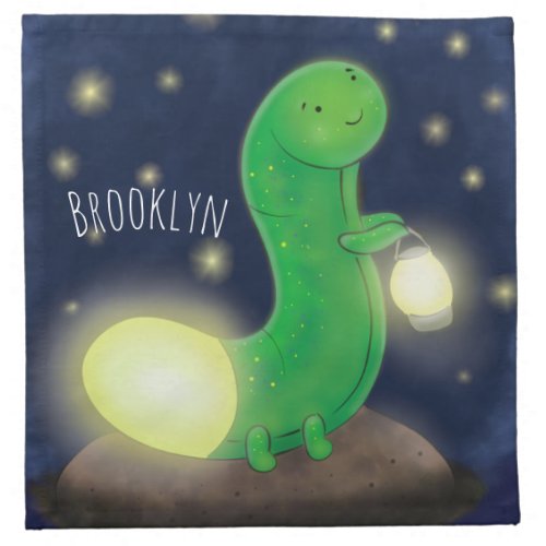 Cute green glow worm cartoon illustration cloth napkin