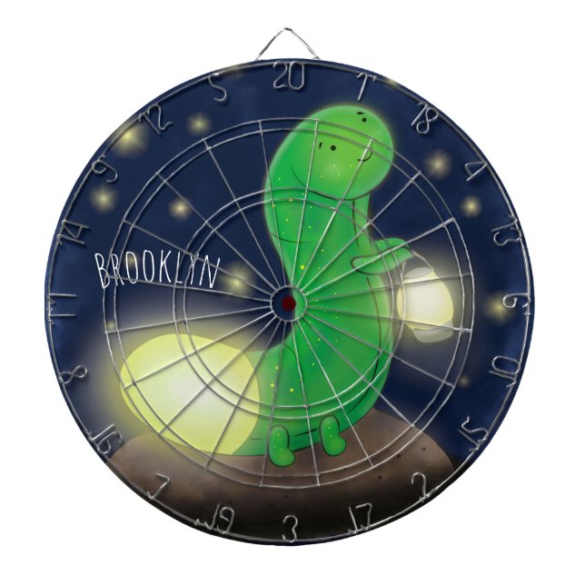 Cute green glow worm cartoon illustration dart board (Front)