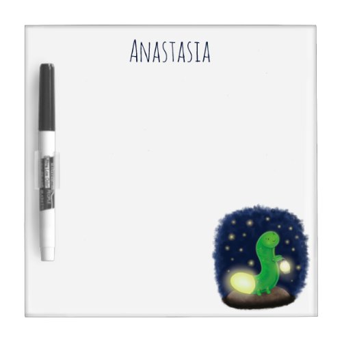 Cute green glow worm cartoon illustration dry erase board