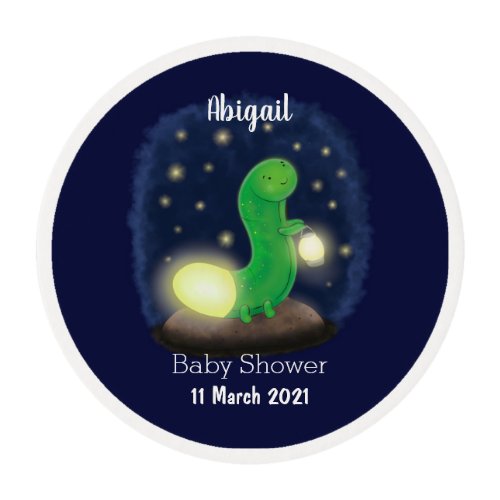 Cute green glow worm cartoon illustration edible frosting rounds