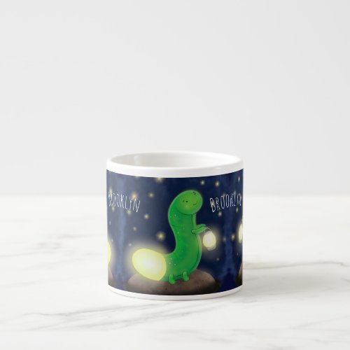 Cute green glow worm cartoon illustration espresso cup