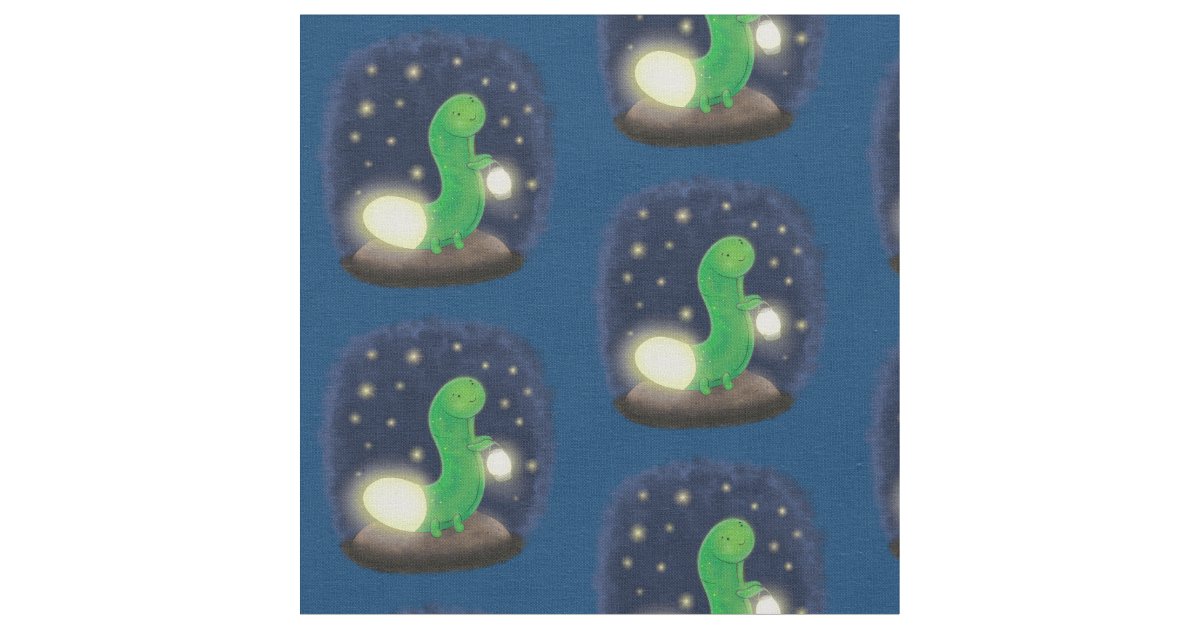 Cute green glow worm cartoon illustration fabric Zazzle