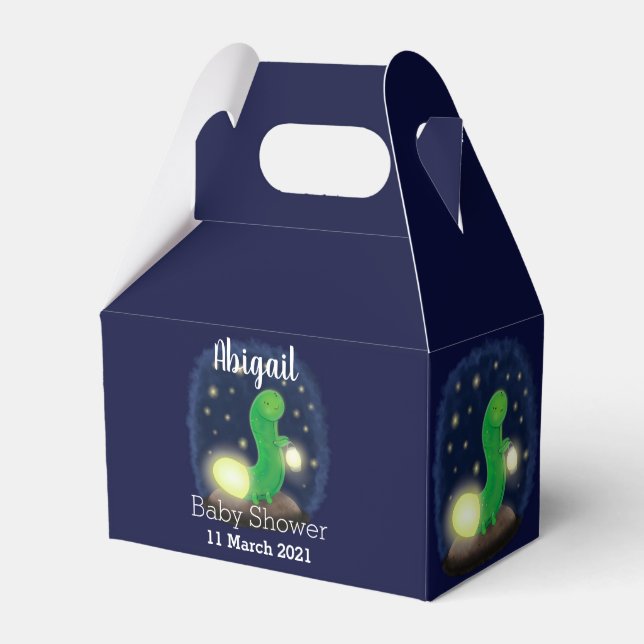 Cute green glow worm cartoon illustration favor boxes (Front Side)