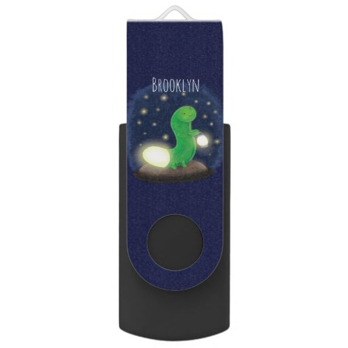 Cute green glow worm cartoon illustration flash drive