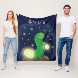 Cute green glow worm cartoon illustration fleece blanket