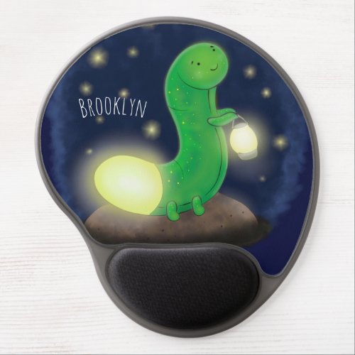 Cute green glow worm cartoon illustration gel mouse pad