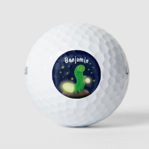 Cute green glow worm cartoon illustration golf balls