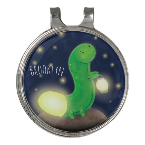 Cute green glow worm cartoon illustration golf hat clip