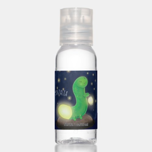 Cute green glow worm cartoon illustration hand sanitizer