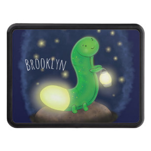 Cute green glow worm cartoon illustration hitch cover