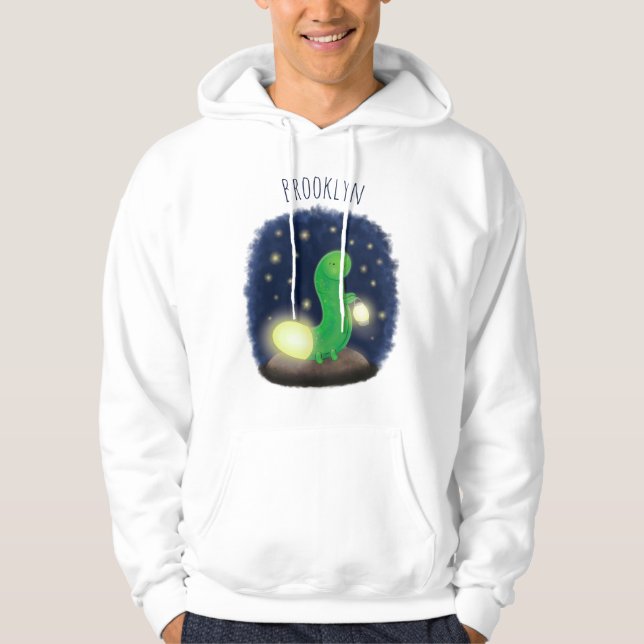 Cute green glow worm cartoon illustration hoodie (Front)