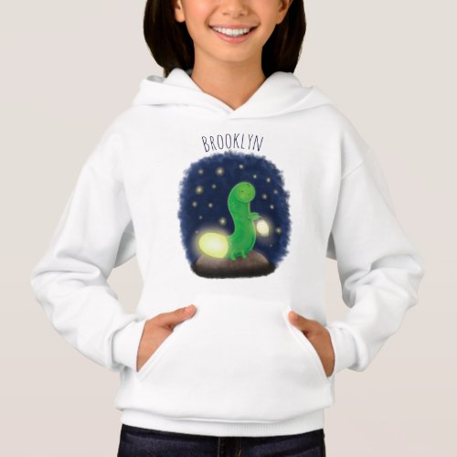 Cute green glow worm cartoon illustration hoodie