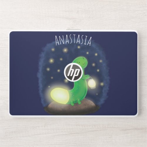 Cute green glow worm cartoon illustration HP laptop skin