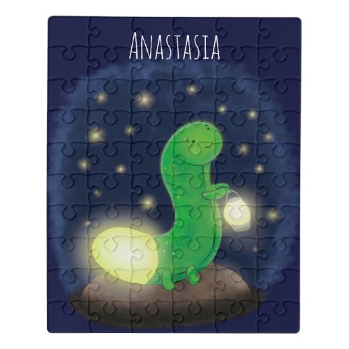 Cute green glow worm cartoon illustration jigsaw puzzle