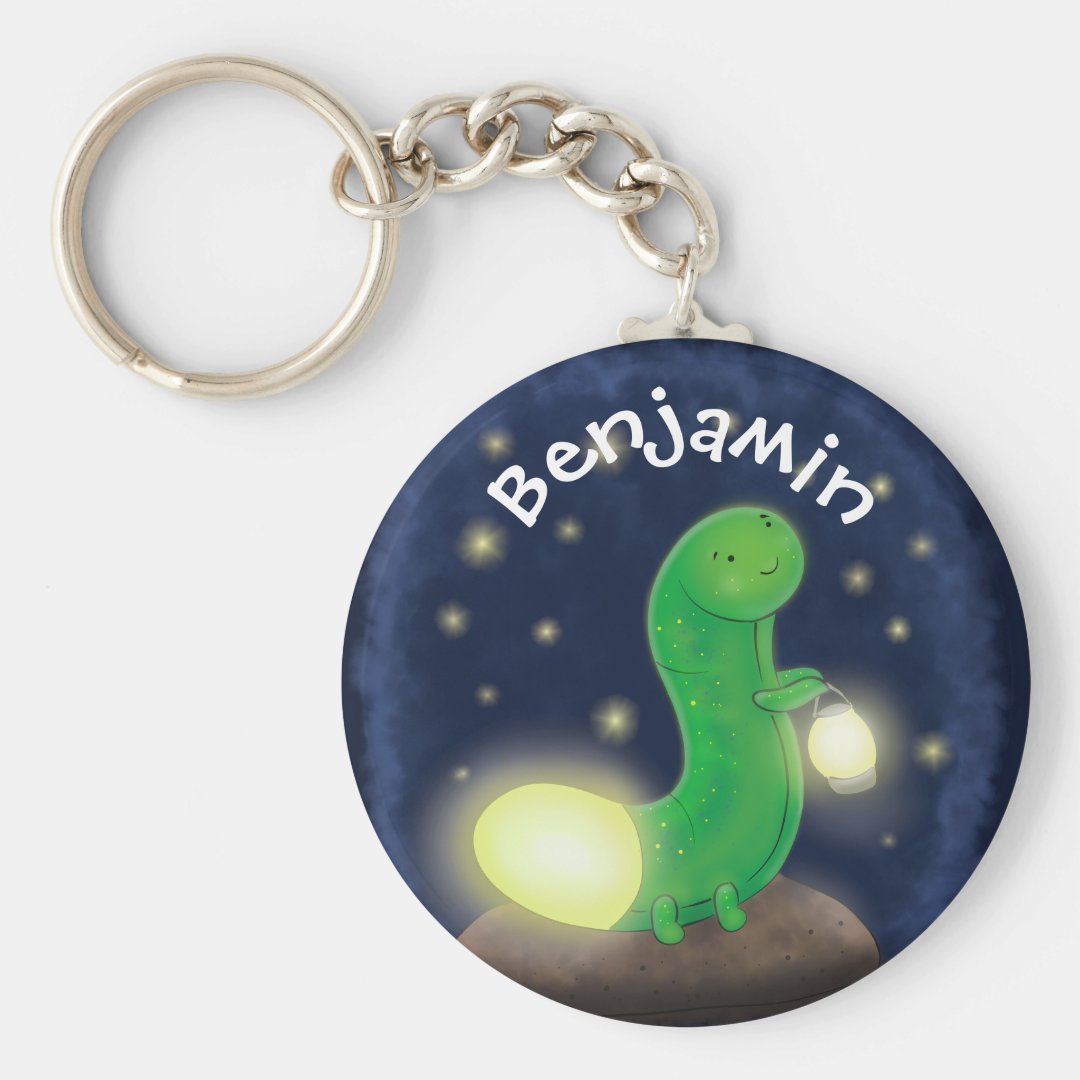 Cute Green Glow Worm Cartoon Illustration Keychain Zazzle