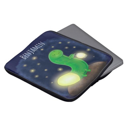 Cute green glow worm cartoon illustration laptop sleeve