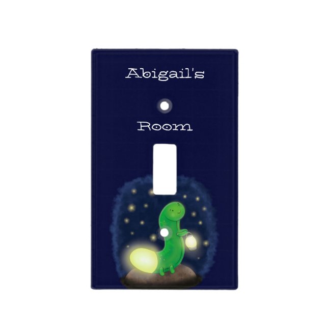 Cute green glow worm cartoon illustration light switch cover (Front)