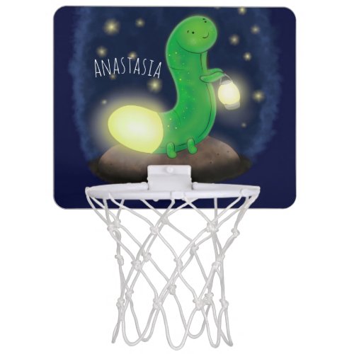 Cute green glow worm cartoon illustration mini basketball hoop