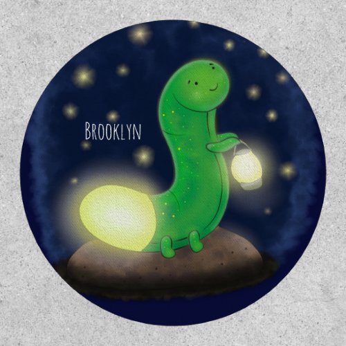 Cute green glow worm cartoon illustration patch